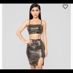 Gold sequin Midi skirt set